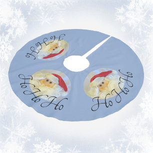 Santa Claus Face Ho Ho Ho Pale Blue Brushed Polyester Tree Skirt