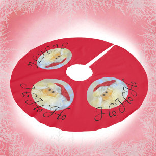 Santa Claus Face Ho Ho Ho Red Brushed Polyester Tree Skirt