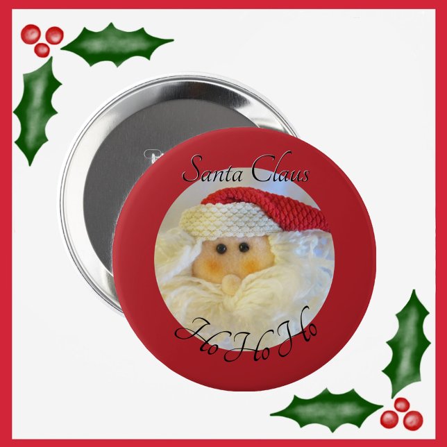 Santa Claus Face Ho Ho Ho with Name Red Christmas 10 Cm Round Badge (Creator Uploaded)