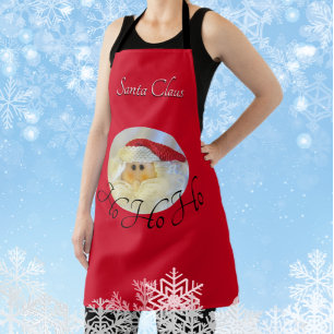Santa Claus Face Ho Ho Ho with Name Red Christmas Apron