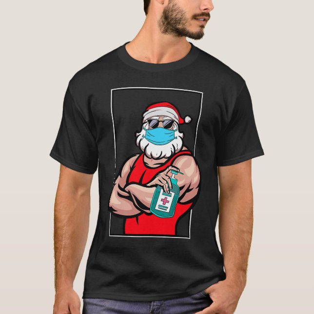Santa Claus Face Mask Merry Quarantine Christmas 2 T-Shirt (Front)