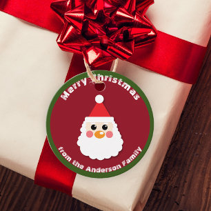 Santa Claus Face on Red Merry Christmas Favour Tags
