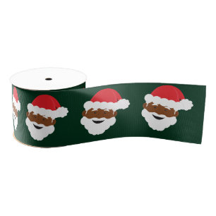 Santa Claus Face Red Green Brown Skin Christmas Grosgrain Ribbon