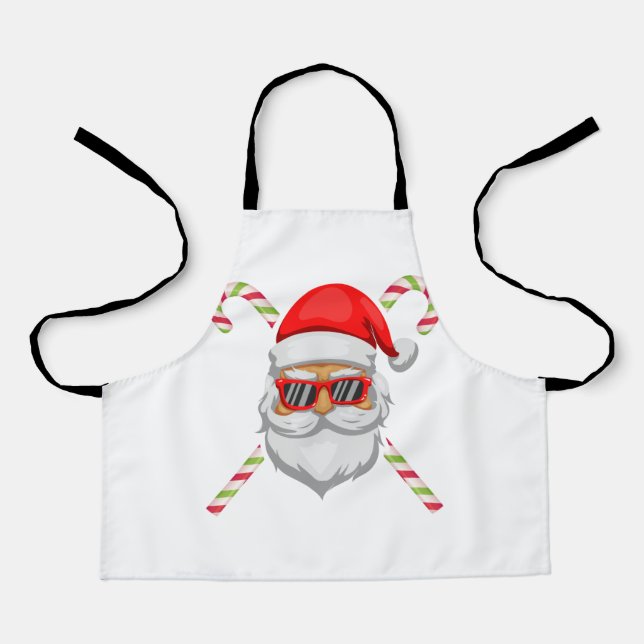 Santa claus face sunglasses sweet cane apron (Front)