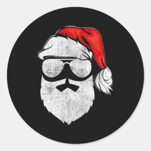 Santa Claus Face Sunglasses With Beard Classic Round Sticker