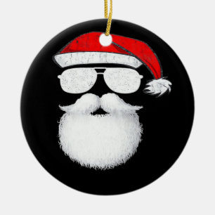 Santa Claus Face Sunglasses With Hat Beard Christm Ceramic Tree Decoration