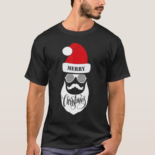 Santa Claus Face Sunglasses with Hat Beard Christm T-Shirt (Front)
