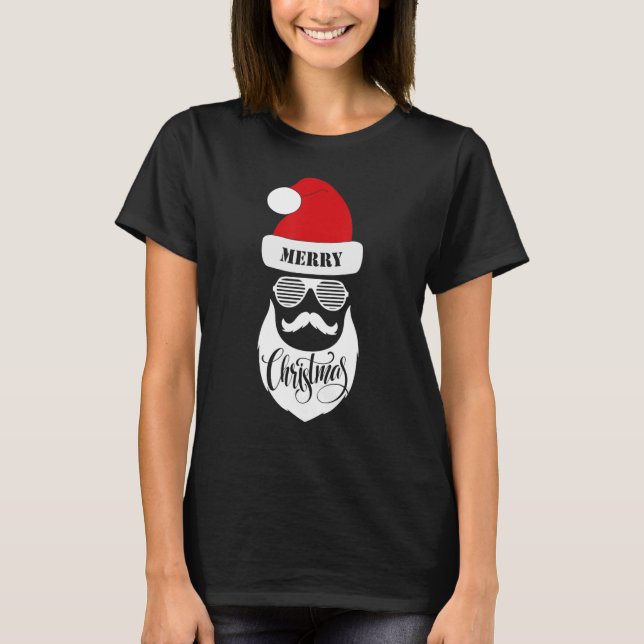 Santa Claus Face Sunglasses with Hat Beard Christm T-Shirt (Front)