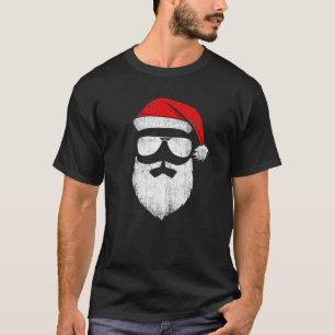 Santa Claus Face Sunglasses with Hat Beard Christm T-Shirt