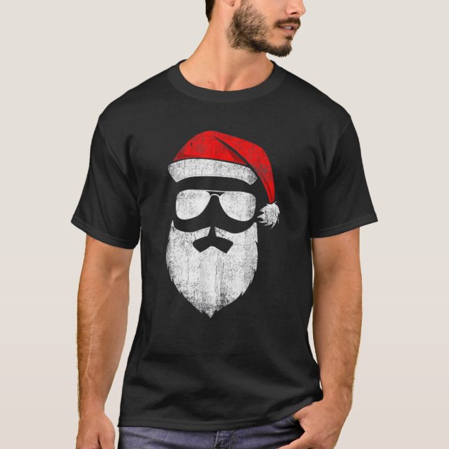 Santa Claus Face Sunglasses With Hat Beard Christm T-Shirt (Front)