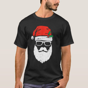 Santa Claus Face Sunglasses with Hat Beard Christm T-Shirt