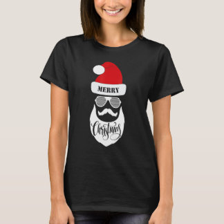 Santa Claus Face Sunglasses with Hat Beard Christm T-Shirt