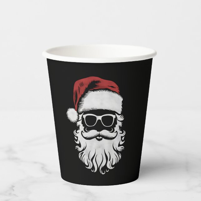 Santa Claus Face Sunglasses With Hat Beard Xmas Paper Cups (Front)