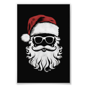 Santa Claus Face Sunglasses With Hat Beard Xmas Photo Print