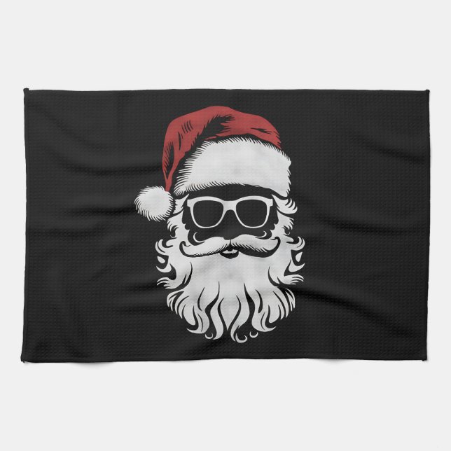 Santa Claus Face Sunglasses With Hat Beard Xmas Tea Towel (Horizontal)