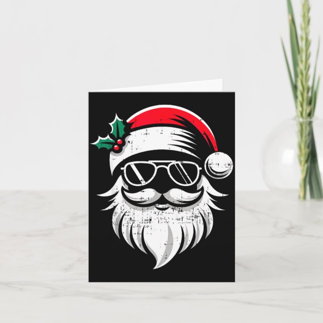 Santa Claus Face Sungles With Hat Beard Christmas  Card (Front)