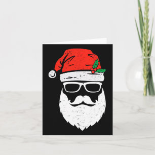 Santa Claus Face Sungles With Hat Beard Christmas Card