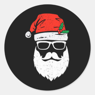 Santa Claus Face Sungles With Hat Beard Christmas  Classic Round Sticker