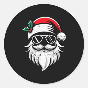 Santa Claus Face Sungles With Hat Beard Christmas Classic Round Sticker