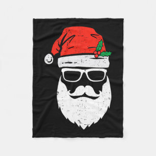 Santa Claus Face Sungles With Hat Beard Christmas  Fleece Blanket