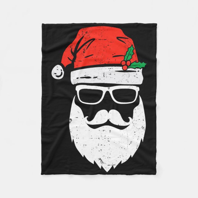 Santa Claus Face Sungles With Hat Beard Christmas  Fleece Blanket (Front)