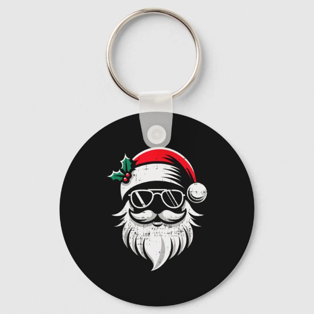 Santa Claus Face Sungles With Hat Beard Christmas  Key Ring (Front)