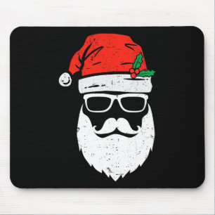 Santa Claus Face Sungles With Hat Beard Christmas Mouse Mat