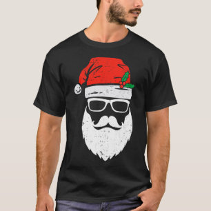 Santa Claus Face Sungles With Hat Beard Christmas  T-Shirt