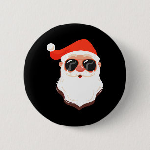 Santa Claus Face Sungles With Hat Beard Fun Christ 6 Cm Round Badge