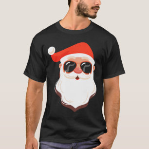 Santa Claus Face Sungles With Hat Beard Fun Christ T-Shirt