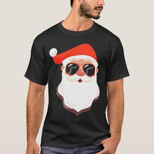 Santa Claus Face Sungles With Hat Beard Fun Christ T-Shirt (Front)