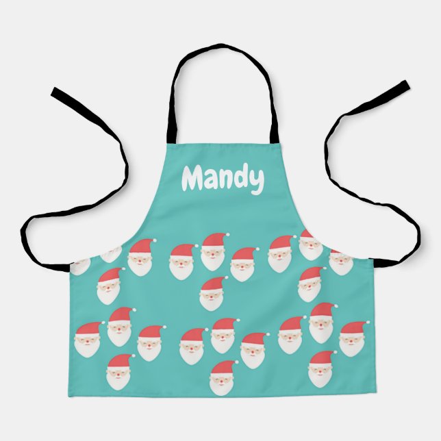 Santa Claus faces on blue Apron (Front)