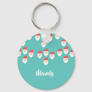 Santa Claus faces on blue Key Ring
