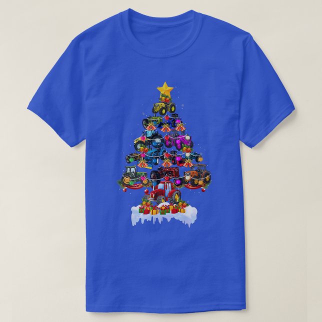 Santa Claus Farm Tractor Christmas Tree Lights Xma T-Shirt (Design Front)