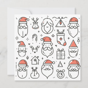 Santa Claus Father Christmas Gifts Line Art   Holiday Card