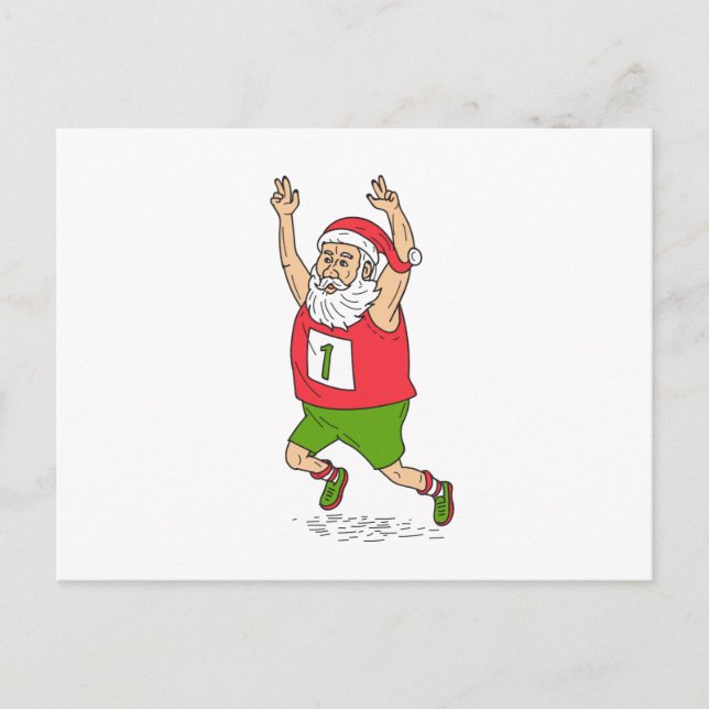Santa Claus Father Christmas Running Marathon Cart Holiday Postcard (Front)