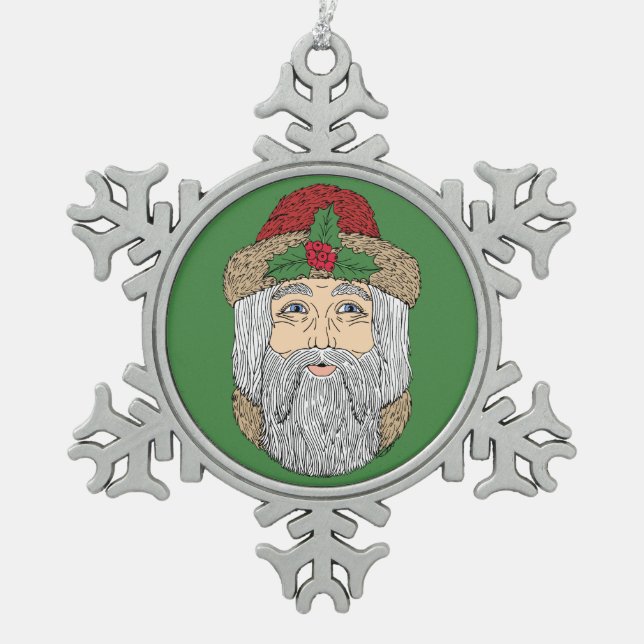 Santa Claus/Father Christmas  Snowflake Pewter Christmas Ornament (Front)