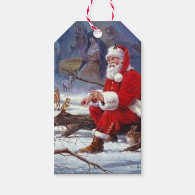 Santa Claus Feeding Squirrel Gift Tags (Front)