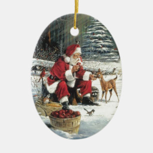 Santa Claus Feeding The Animals Ceramic Tree Decoration