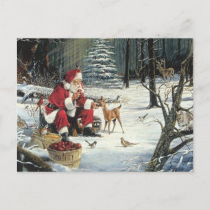 Santa Claus Feeding The Animals Holiday Postcard