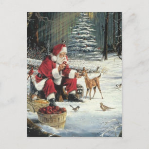Santa Claus Feeding The Animals Holiday Postcard