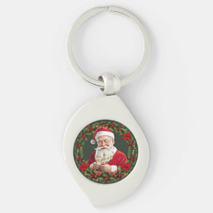 🎄 Santa Claus Festive Wreath Glow ❄️ Holiday Key Ring