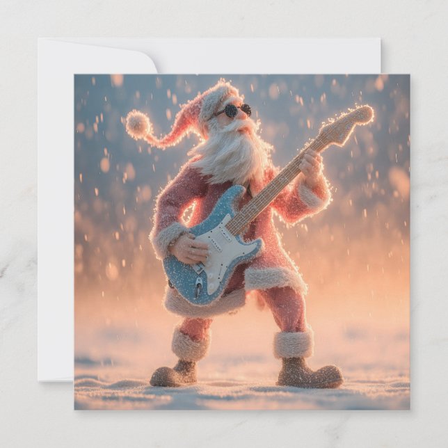 Santa Claus Figure Playing an Electric Guitar Holiday Card (Front)
