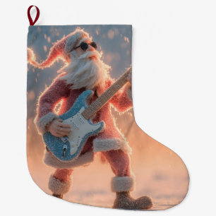 Santa Claus Figure Playing an Electric Guitar Large Christmas Stocking