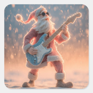 Santa Claus Figure Playing an Electric Guitar Square Sticker