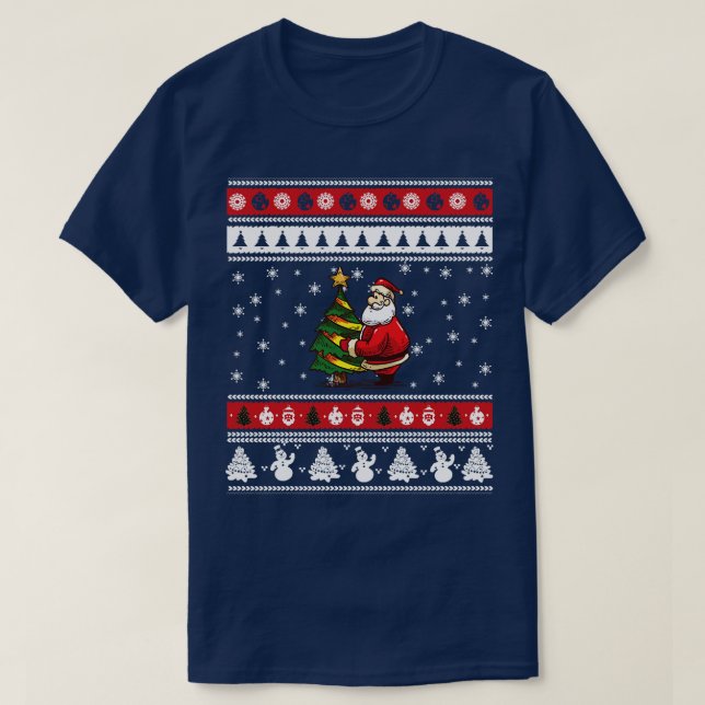 Santa Claus Fir Tree Ugly Christmas T-Shirt (Design Front)
