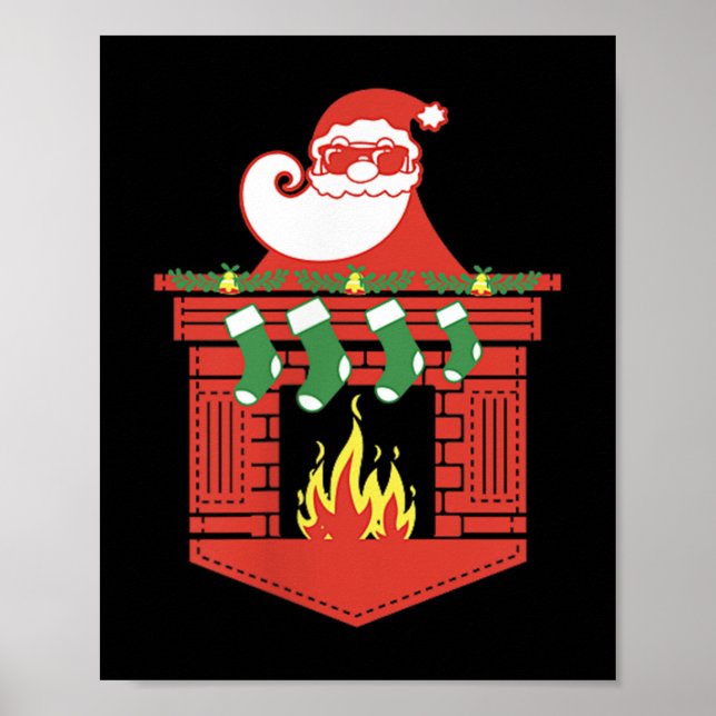 Santa Claus Fireplace Cket Funny Christmas  Poster (Front)