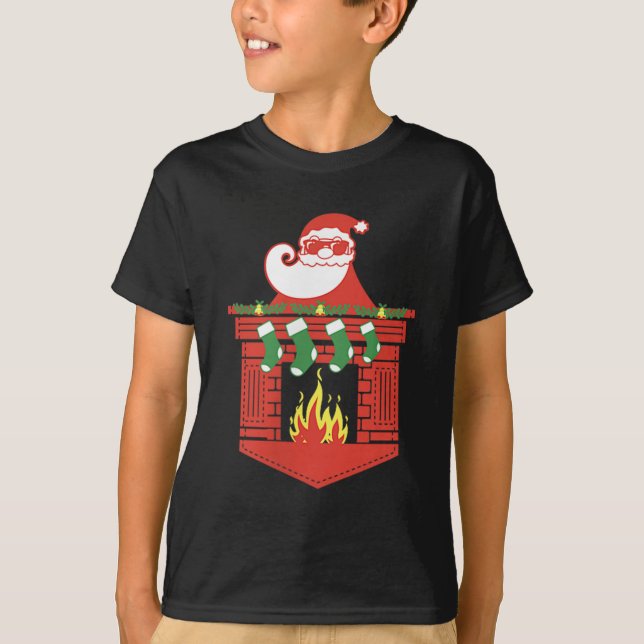 Santa Claus Fireplace Cket Funny Christmas  T-Shirt (Front)