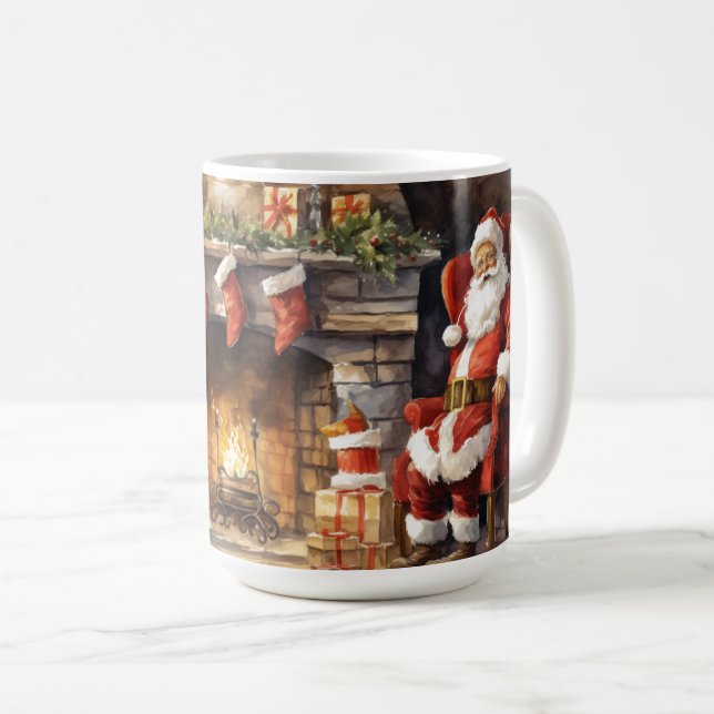 Santa Claus Fireplace Red Stockings Fireplace Coffee Mug (Front Right)