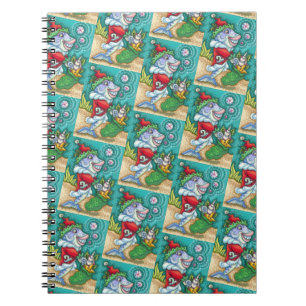 SANTA CLAUS FISH TALES, STARFISH, BAG OF SEASHELLS NOTEBOOK